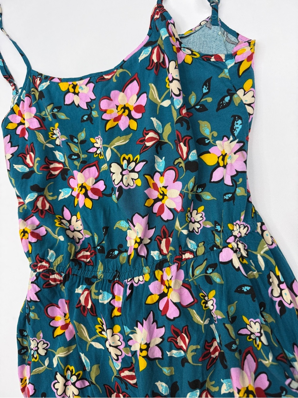Kingston Grey Floral Open Tie Back Wide Leg Jumpsuit Teal Pink Size L